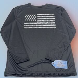 MOSSY OAK FISHING Men’s Large Black USA FLAG Long Sleeve Performance Shirt